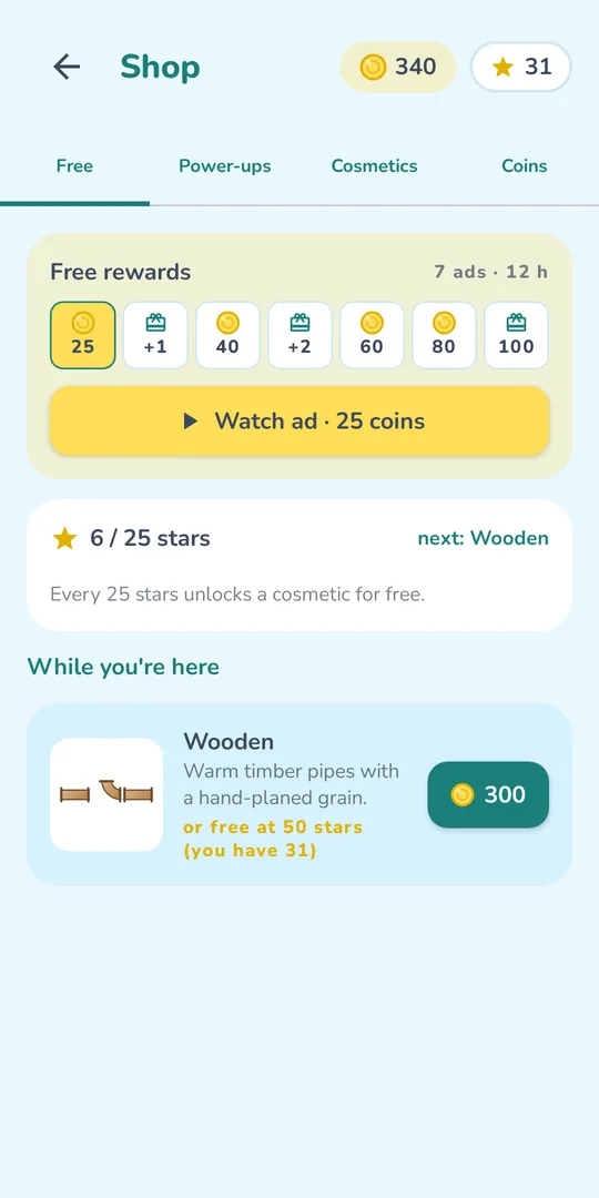 Wobble's Shop with power-ups and cosmetics